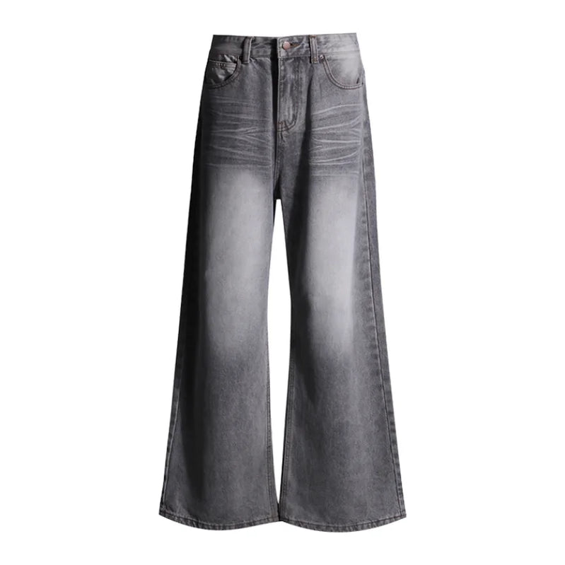 Grey Womens Jeans High Waist Straight Baggy Denim Pants American Korean Fashion Y2K Gradient Female Wide Leg Denim Trouser