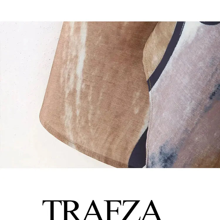 TRAFZA Women's High Waist Front Pleated Zipper Fly Casual Skirt Summer Women's Fashion Chic Printed Wrap Skirt Streetwear