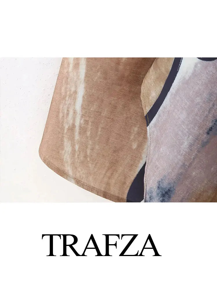 TRAFZA Women's High Waist Front Pleated Zipper Fly Casual Skirt Summer Women's Fashion Chic Printed Wrap Skirt Streetwear