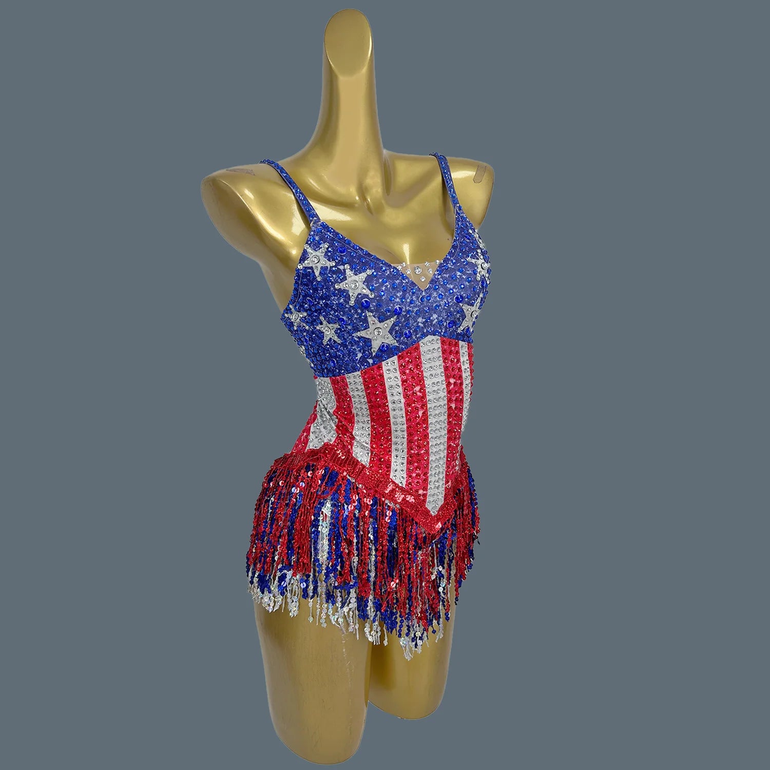 Sparkly Rhinestone Five Pointed Star Tassel Bodysuit Sexy Women Dance Performance Bodysuit Latino Dance Team gig Wear Maxituan