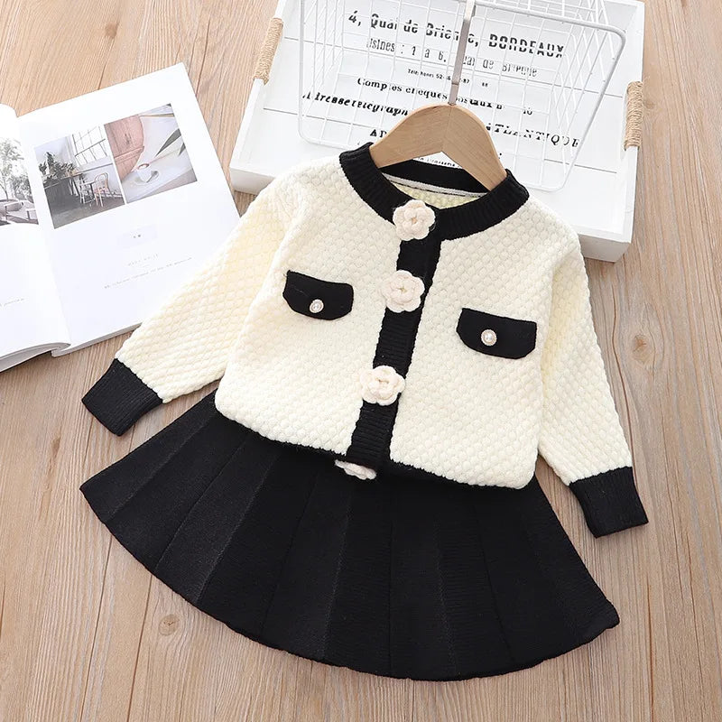 Girls Classic New Uniform Clothes Sets Winter Casual Luxury 2Pcs Sets Princess Jacket Skirt Birthday for 1-8Years Children Suits AS PICTURE 3