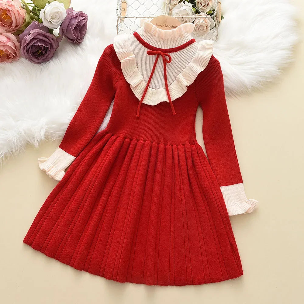 Autumn Winter Girls Dress Girls 4-8Y Kids Princess Party Sweater Knitted Dresses Christmas Costume Baby Girl Clothes AH9353H