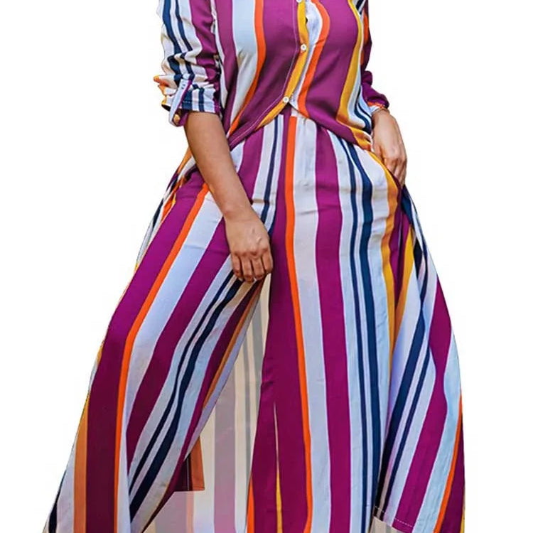 2 Piece Outfit Set Women Plus Size Matching Sets Long Shirt Top and Pants Sets Striped Casual Outfits 5xl Women Autumn Clothes
