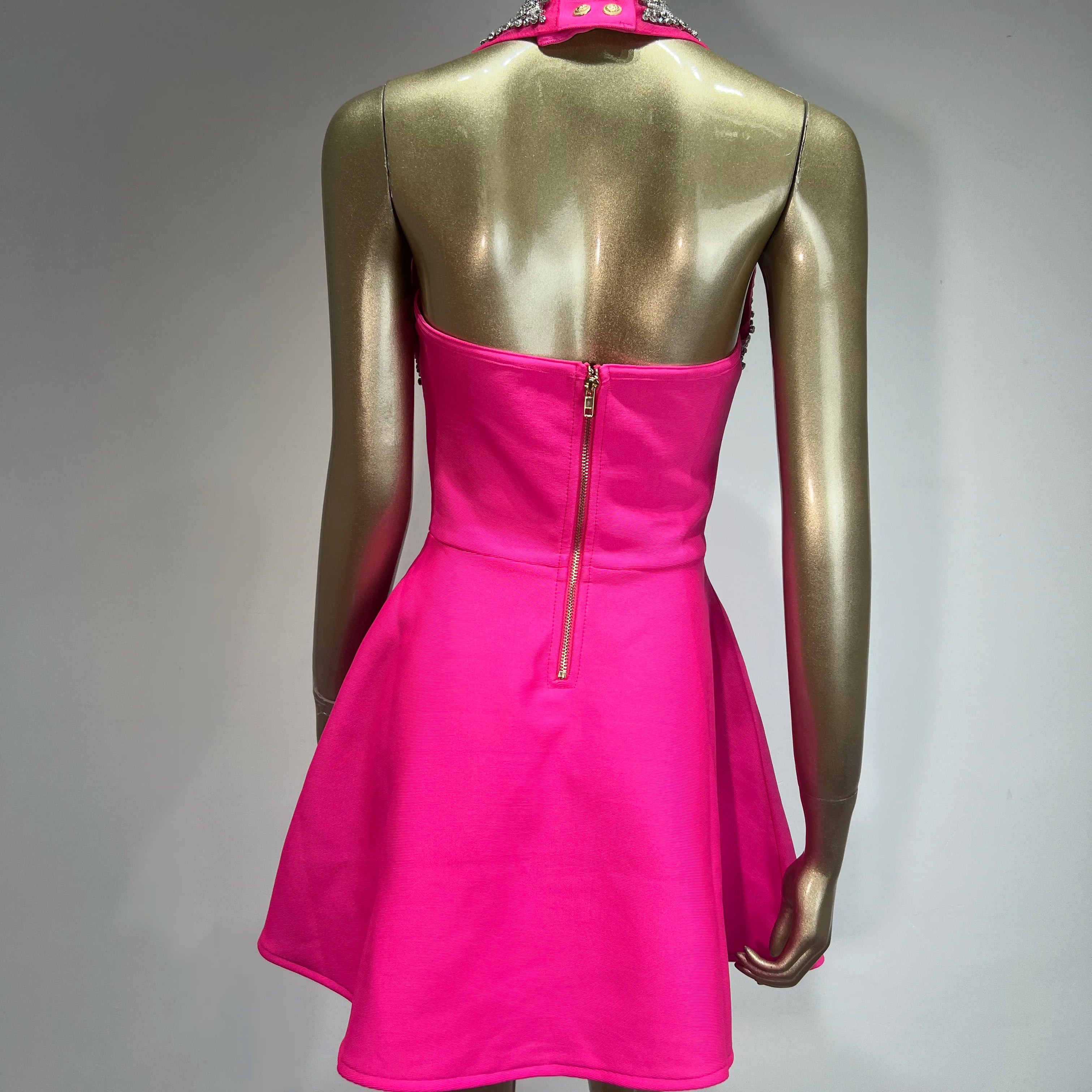 Rosered Black Color Women Sexy Off the Shoulder Halter Shinning Crystal A-Line Bandage Mini Dress Celebrate Nightclub Party Wear