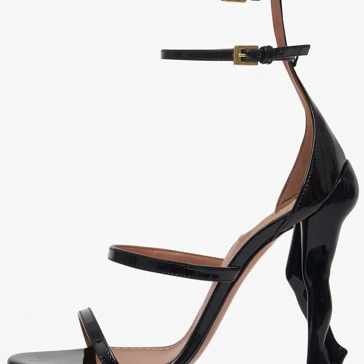 Women's New Lacquer Leather Black Show Irregular High Heel Knee Length Women's Boots Fashion Round Head Side Zipper Party Boots w525-Black Heel