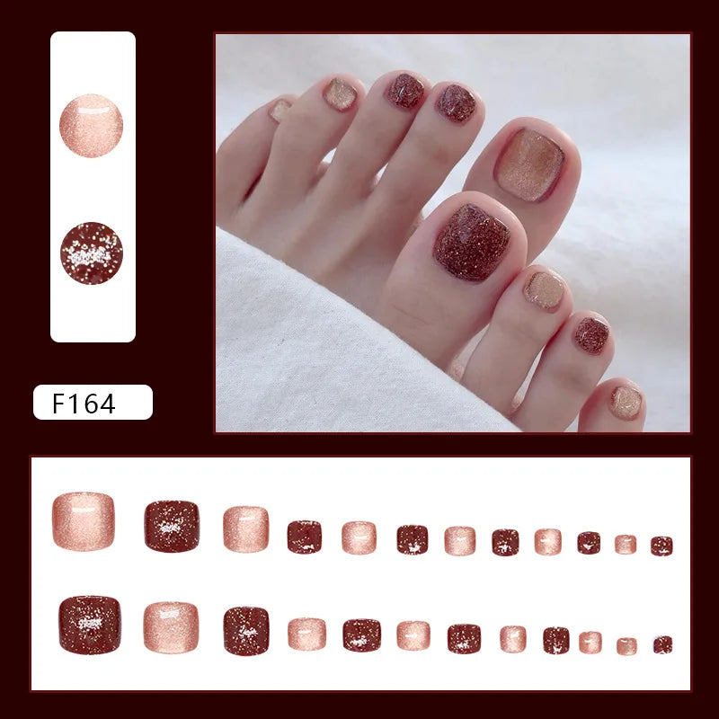 24pcs Summer Color False Toenails Purple Pink Sweet Korean Fake Toe Nails Wearable Detachable Square Head Press on Toenails