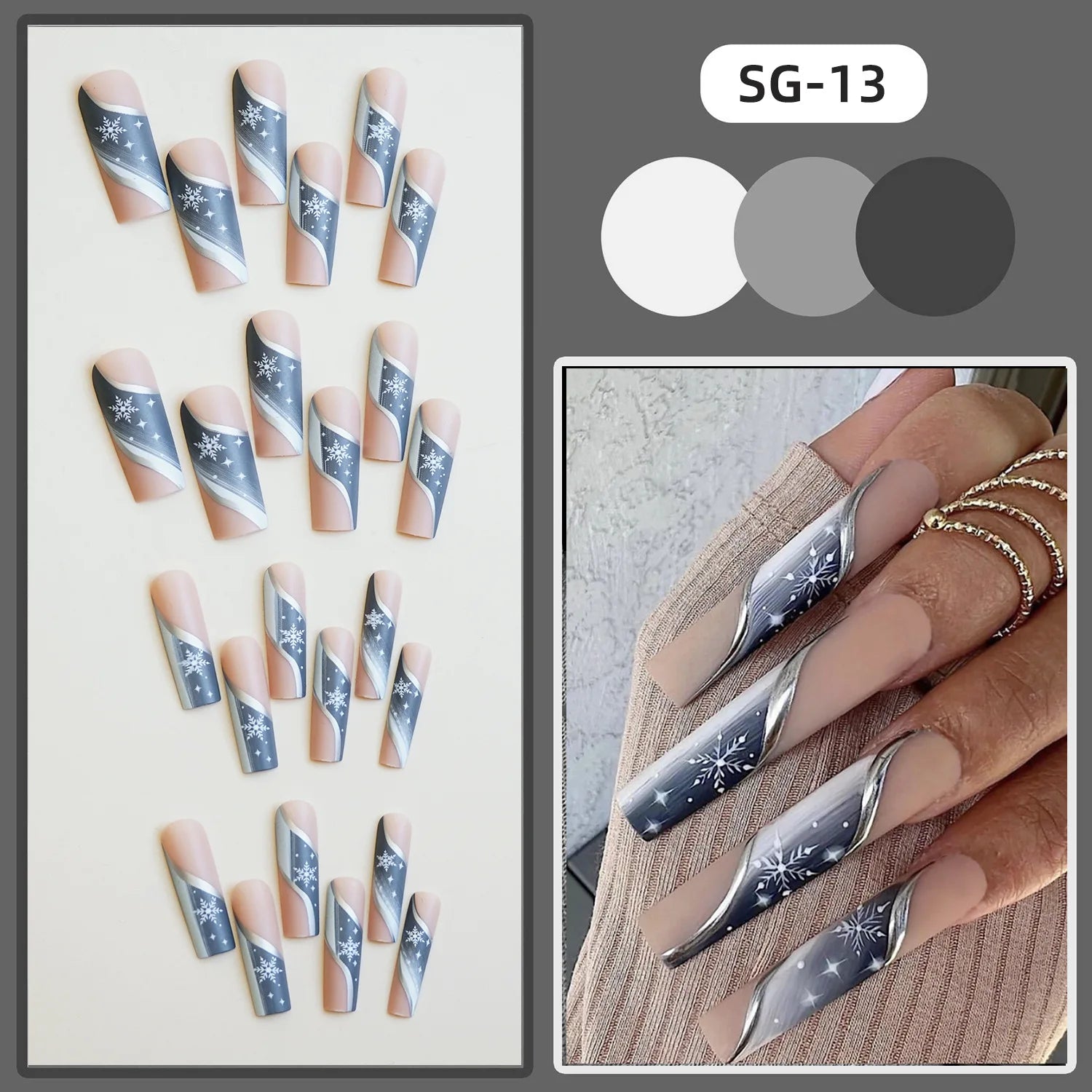 24pcs Pink Santa Claus False Nails Merry Christmas Snowflake Press on Nails Wearable European Long French Ballet Fake Nail Tips