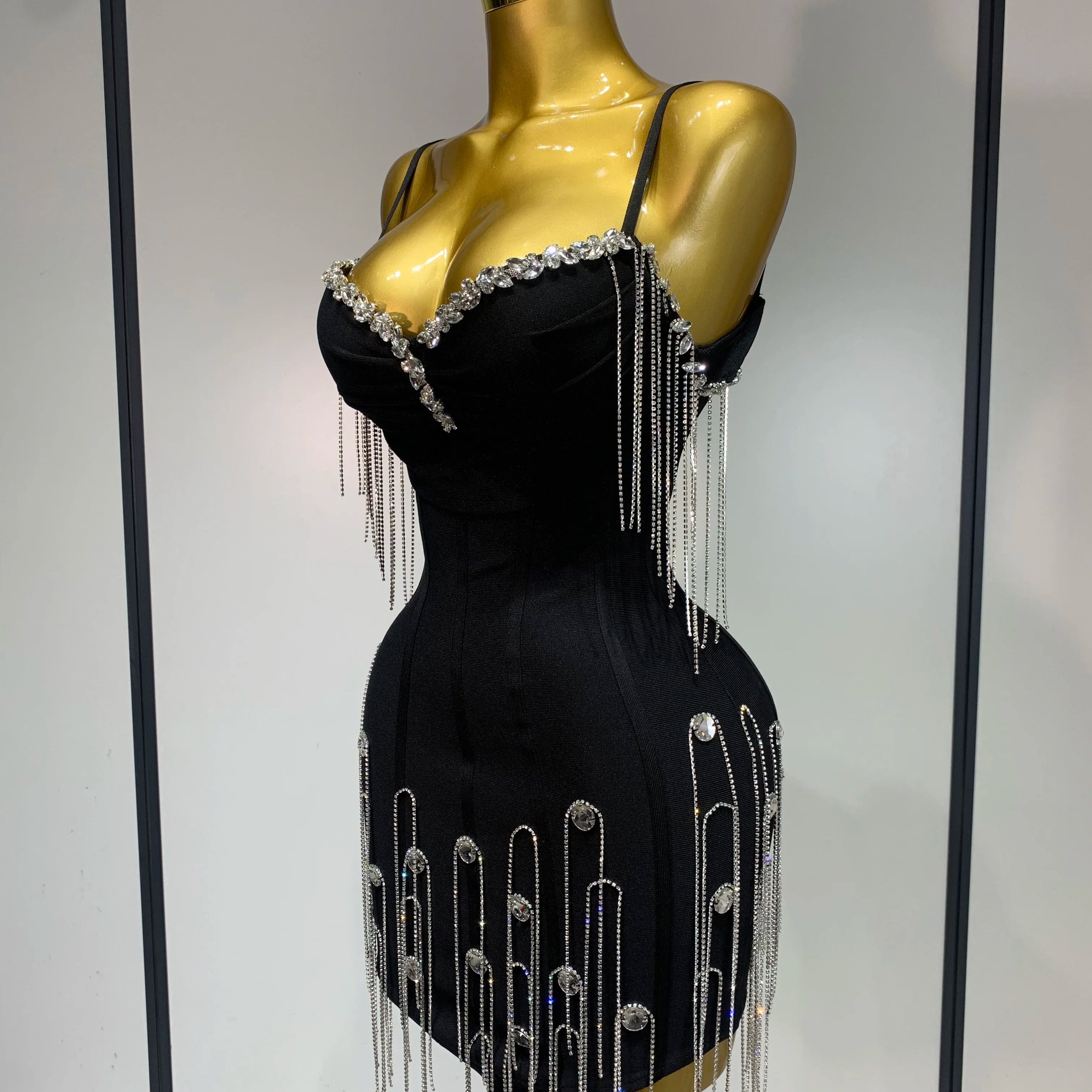 Women Sexy Backless Spaghetti Strap Bodycon Black Sleeveless Bandage Dress Elegant Prom Gown Club Evening Party Birthday Dresses