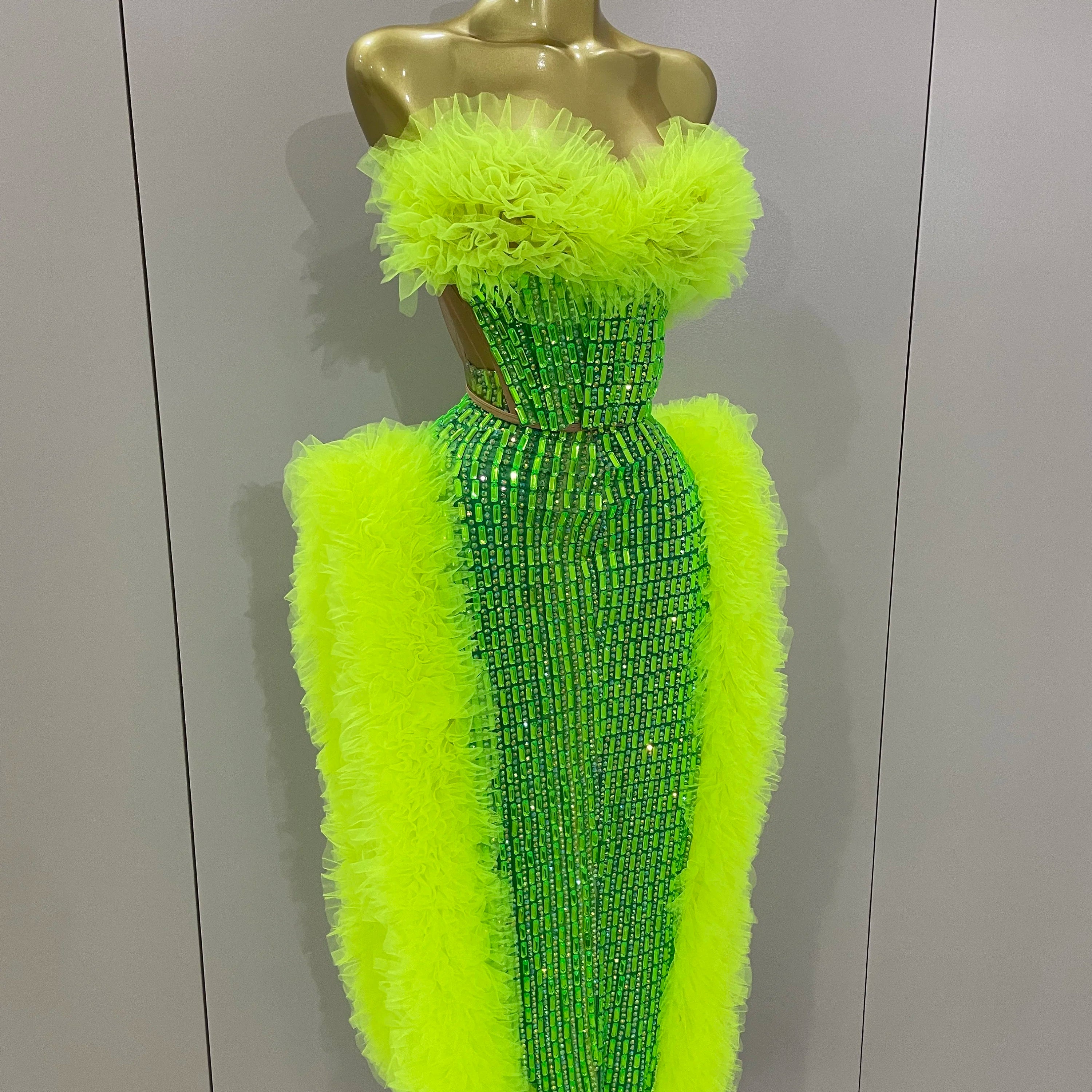 Sparkly Rhinestone Sexy Strapless Tops Skirt 2 PCS Set 2025 Women Celebrate Evening Prom Birthday Dress Nightclub Stage Outfit