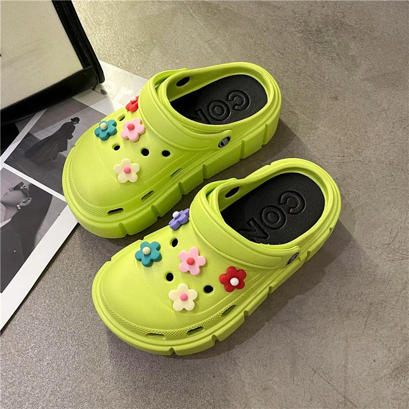 Platform Slippers Summer Women's Sandals 6cm Wedges Ladies Outdoor Clogs Thick Street Beach Slides Girls Flip Flops Garden Shoes green DIYHua