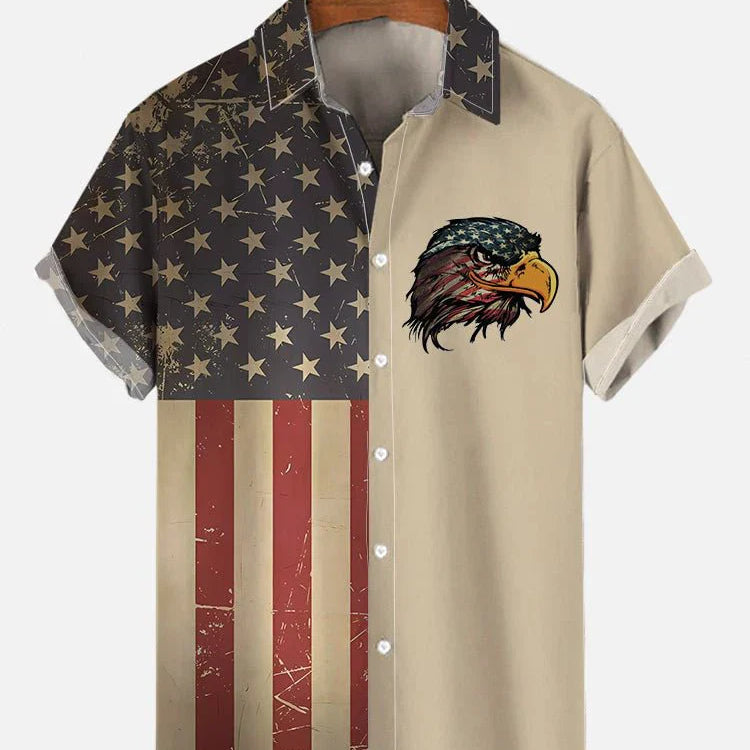 Men's Shirts American Flag Eagle pattern 3D Print Tops New Summer Casual Fashion Beach Party Tops Short Sleeves Men Clothing CSC04F2024041M4