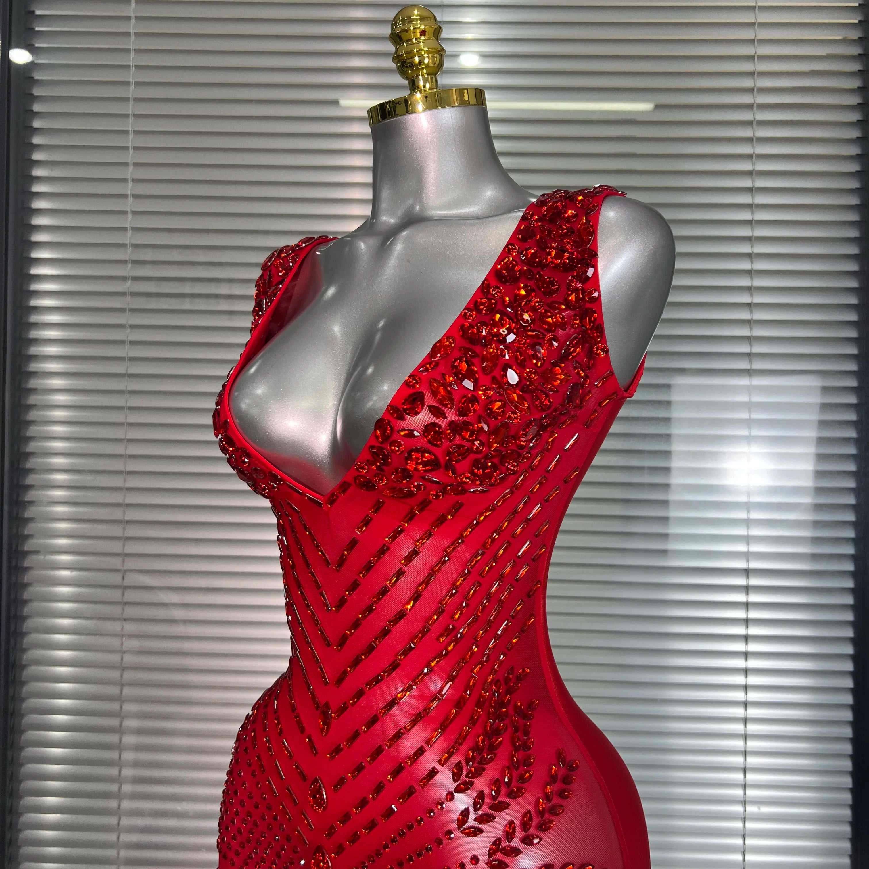 Celebrity New Women Sexy Mesh V Neck Stage Performance Costume Crystal Dancer Singer Night Club Mini Party Dress