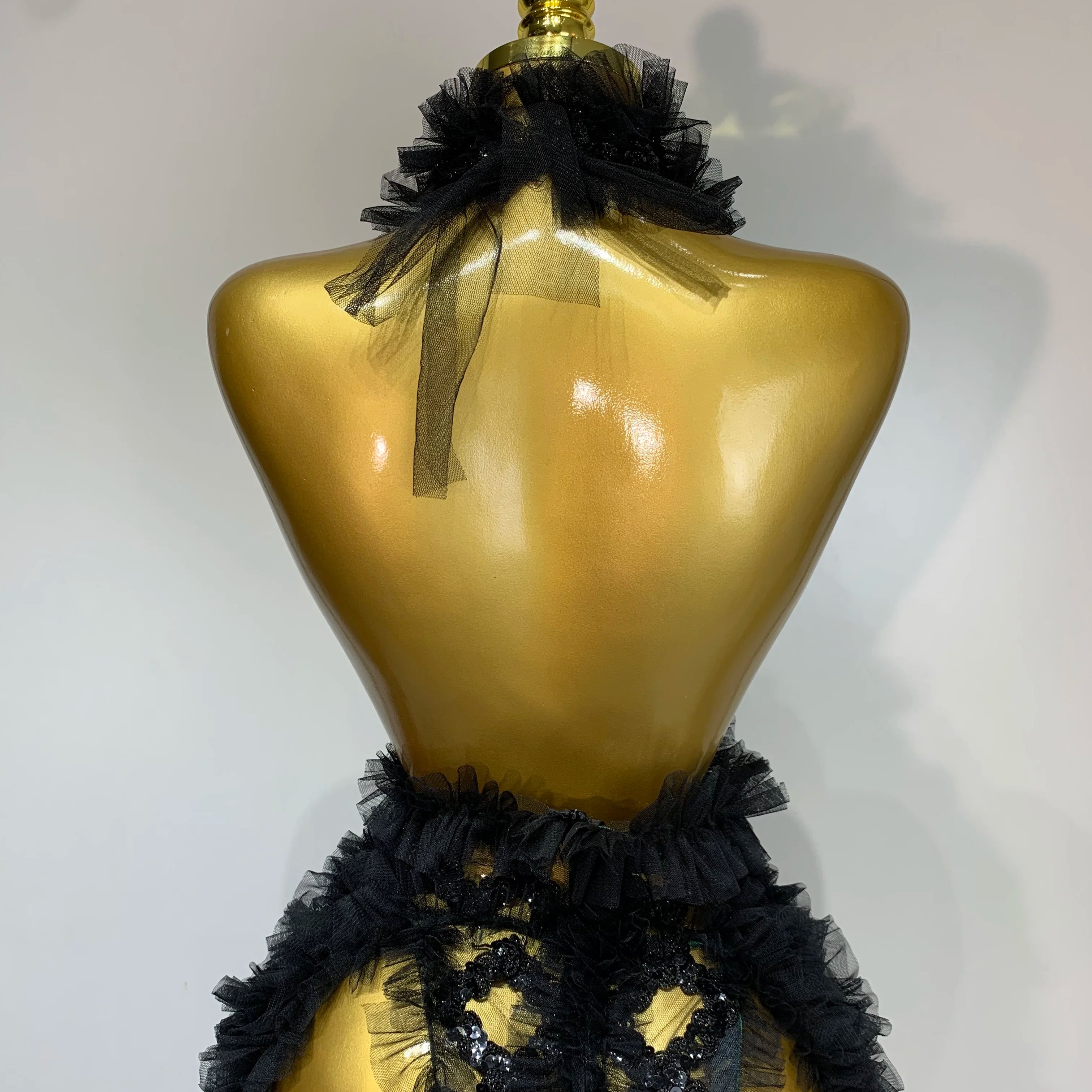 Vestido transparente com lantejoulas de malha preta, sexy, frente única, festa noturna, baile, boate, cantor, traje para performance no palco, 2025