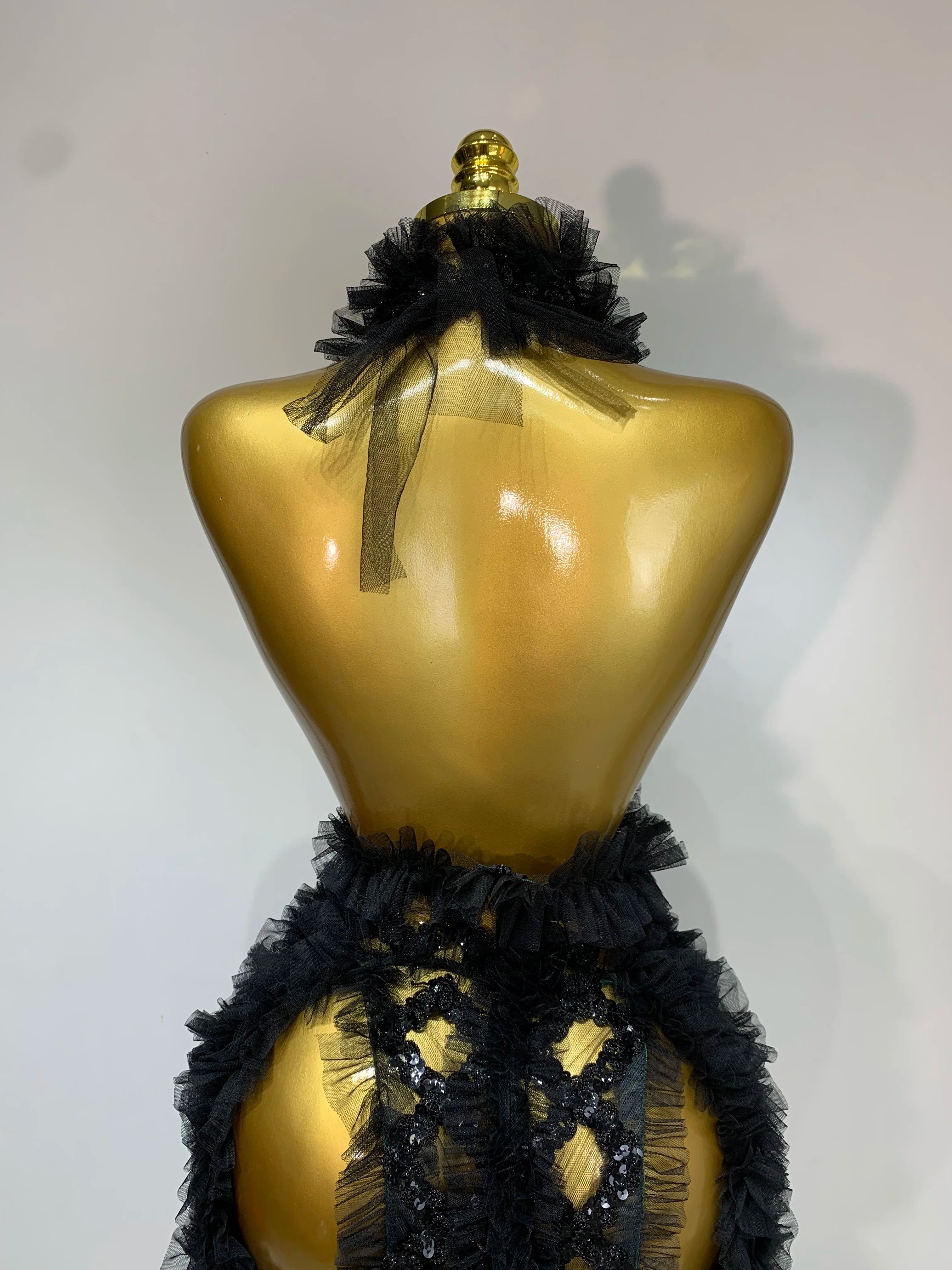 Vestido transparente com lantejoulas de malha preta, sexy, frente única, festa noturna, baile, boate, cantor, traje para performance no palco, 2025