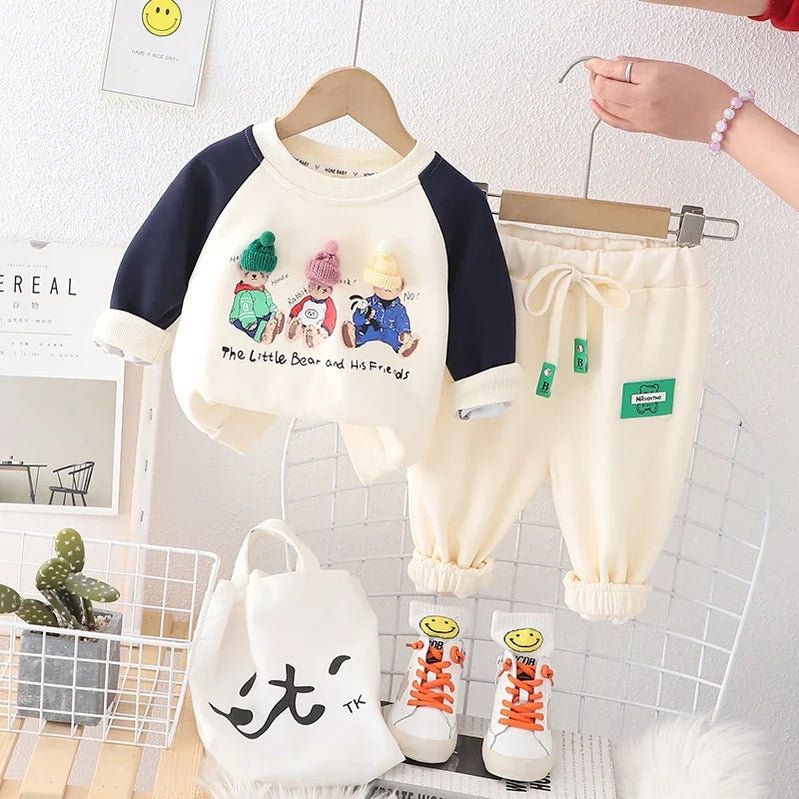 Spring Autumn Kids Clothes Baby Caps Cotton Sports Hooded Sweater Shirt Pants Sets Children Boys Kids Casual Suit 0-5 YEARS