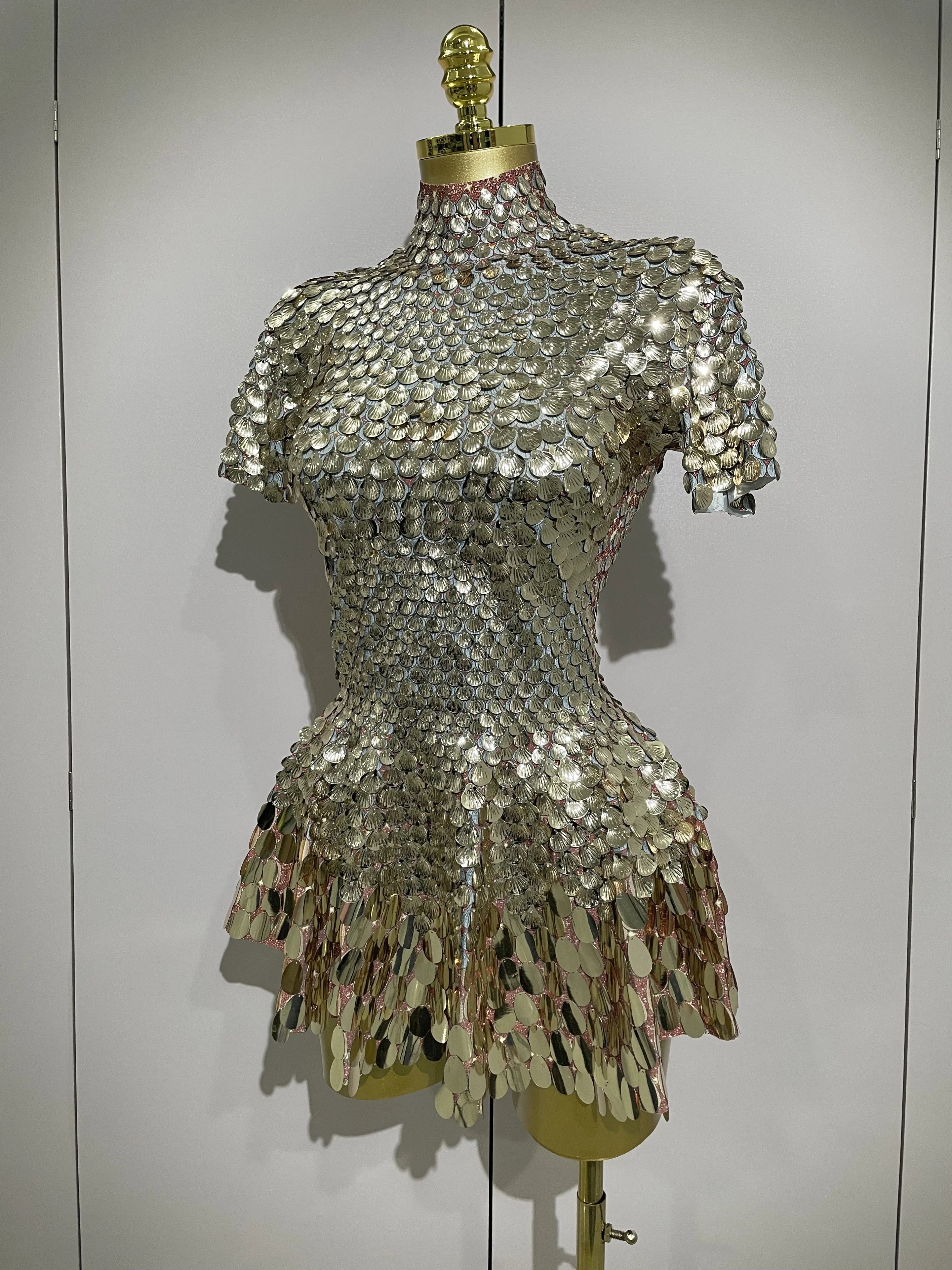 Luxury High Quality Shiny Shell Sequins Bodysuit Dress Women Sexy Nightclub Dance Performance Clothing Birthday party Dresses