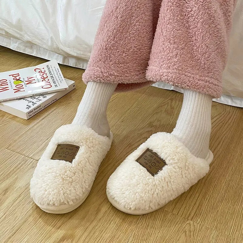 Home Cotton Slippers Couples Shoes Men Fur Cotton Women Winter Indoor Home Comfortable Warm Slides