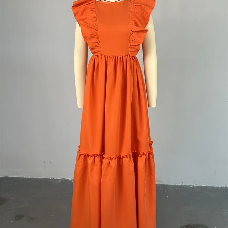 CM.YAYA 2024 Summer Ruffles Short Sleeve Sweet Cute O-Neck Floor-Length Long Women Dress Beach Streetwear Big Swing Maxi Dresses