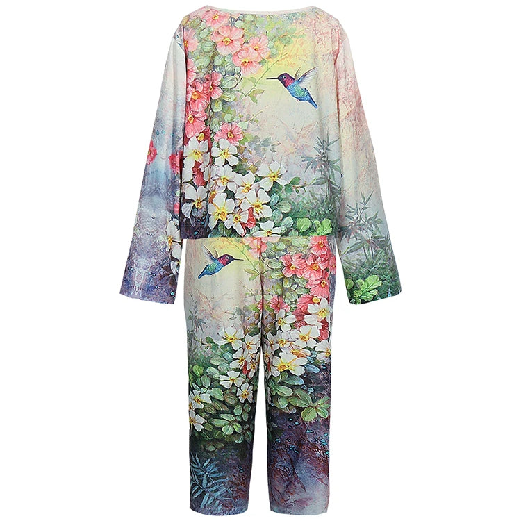 Plus Size Women's 2025 Spring New Casual Suit Set Women's Big Size Floral Print Long Best Choice in Spring