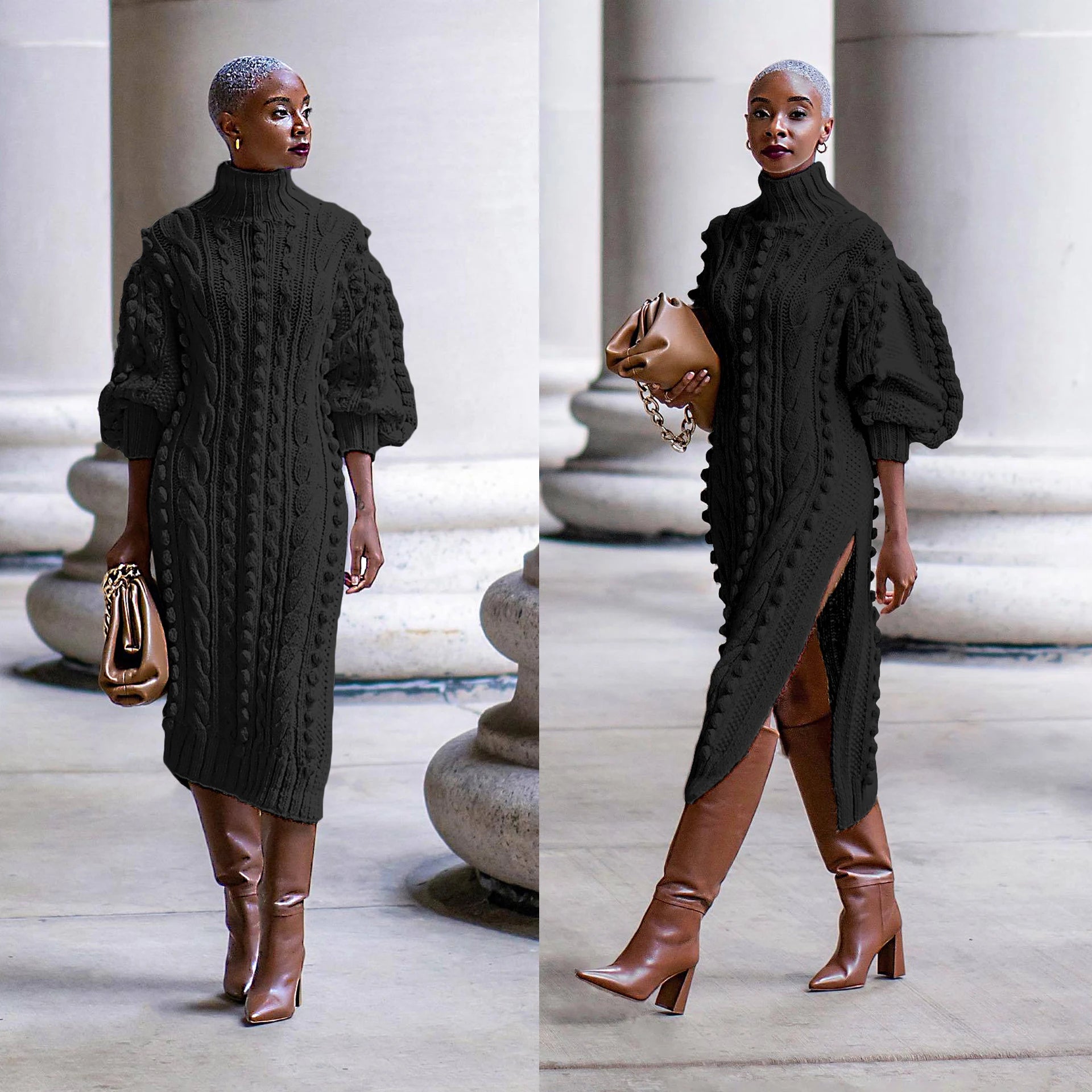 Knitted Long Dress Elegant Winter Sweater Dresses Winter Fall Women Luxury Bodycon Club Party Lady Maxi Sexy Long Dress Black