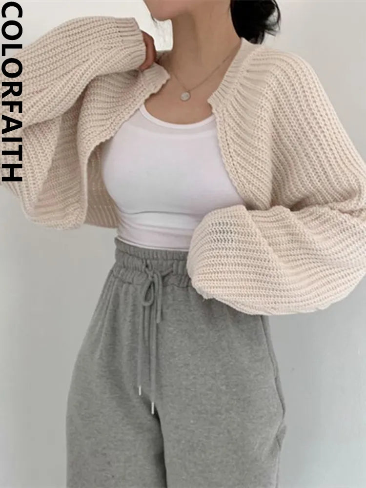 Chic Korean Fashion Short Cardigans Knitted Poncho Women Summer Elegant Vintage Minimalist Lady Tops