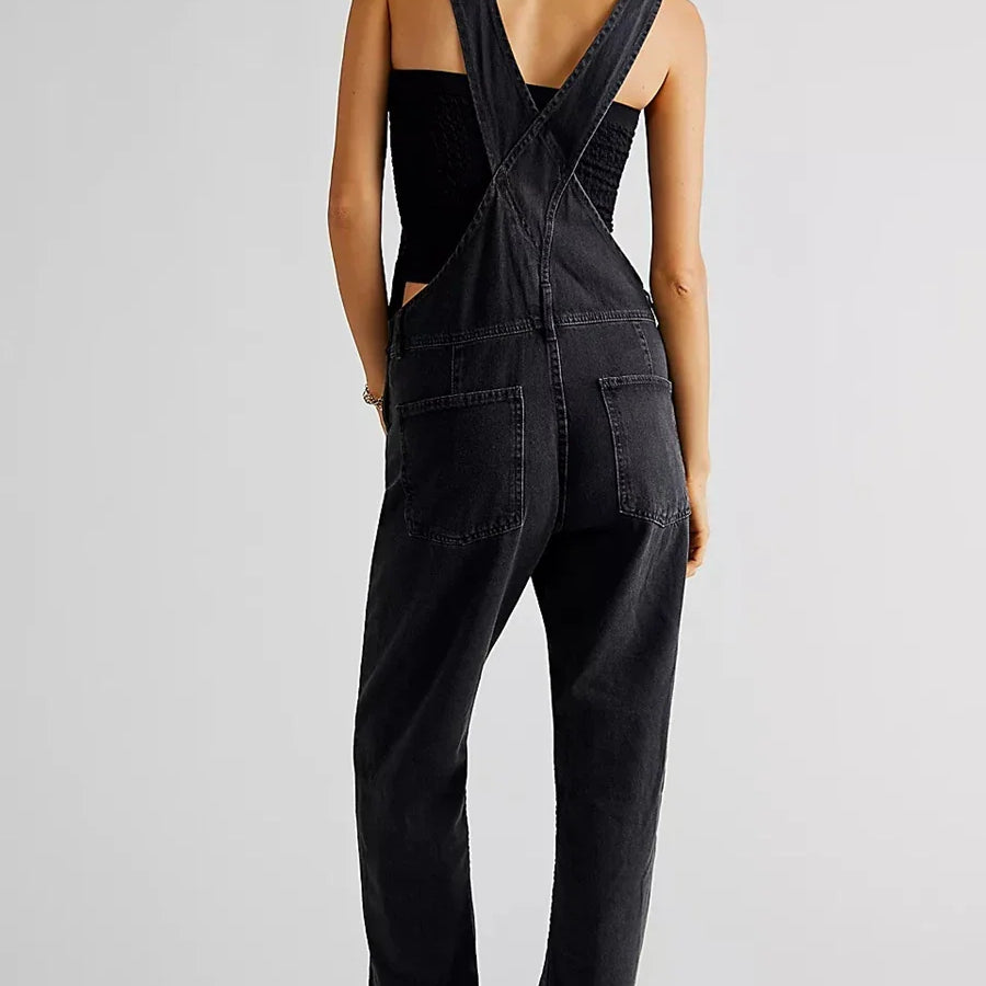 Women Vintage Retro Denim Long Jumpsuit Casual Spaghetti Strap Straight Romper Suspender Pants Summer Baggy Bib Loose Overalls