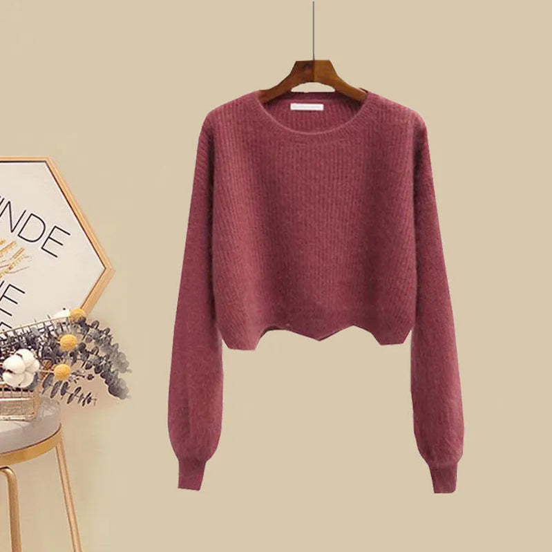 Women Spring Two Pieces Sets Korean Long Sleeve Knitted Sweater Cardigan And Ruffles Patchwork Mesh Long Dress Suit picture 11