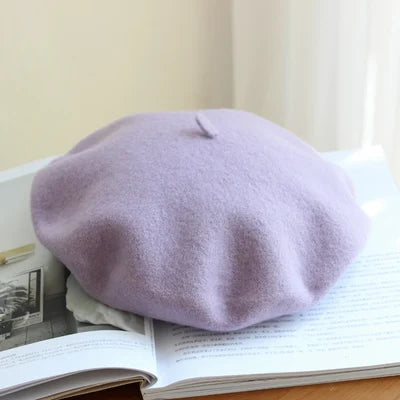 Wool Thick Berets Artist French Beret Women Painter Hat Girls Female Warm Walking Cap purple 55-57cm