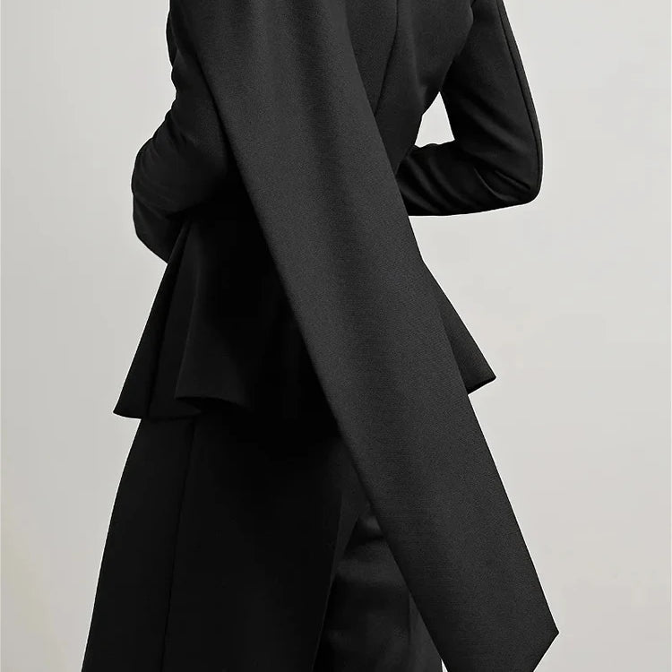 TWOTWINSTYLE Solid Asymmetrical Blazers For Women Round Neck Long Sleeve Tunic Minimalist Blazer Female Fashion Style Clothes