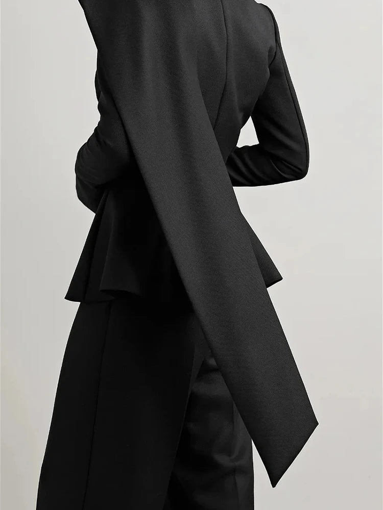 TWOTWINSTYLE Solid Asymmetrical Blazers For Women Round Neck Long Sleeve Tunic Minimalist Blazer Female Fashion Style Clothes