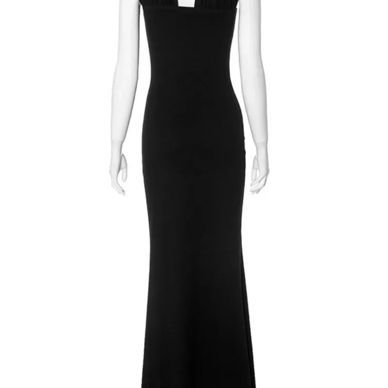 Sexy Elegant Summer Sleeveless Halter Neck Long Maxi Dresses for Women Sexy Off Shoulder Bodycon Evening Party Black Dress
