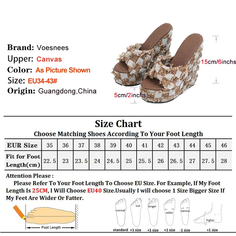Thick Bottom Slippers For Ladies Summer 14.5CM Super High Heels Designer Fashion Checkered Sandals Wedges Heel Women Shoes Mules