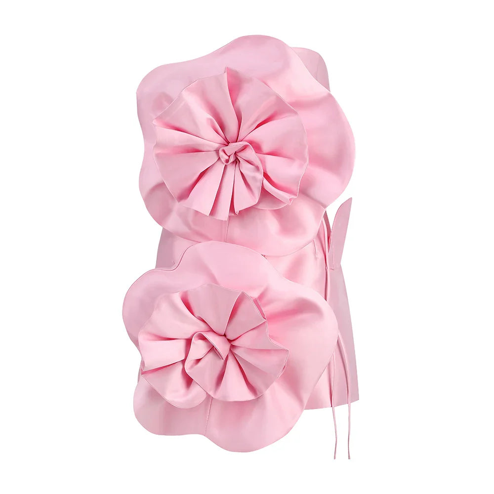 New sexy bra decoration flower dress, Women's temperament back tiedesign party ceremonial dress dress Pink