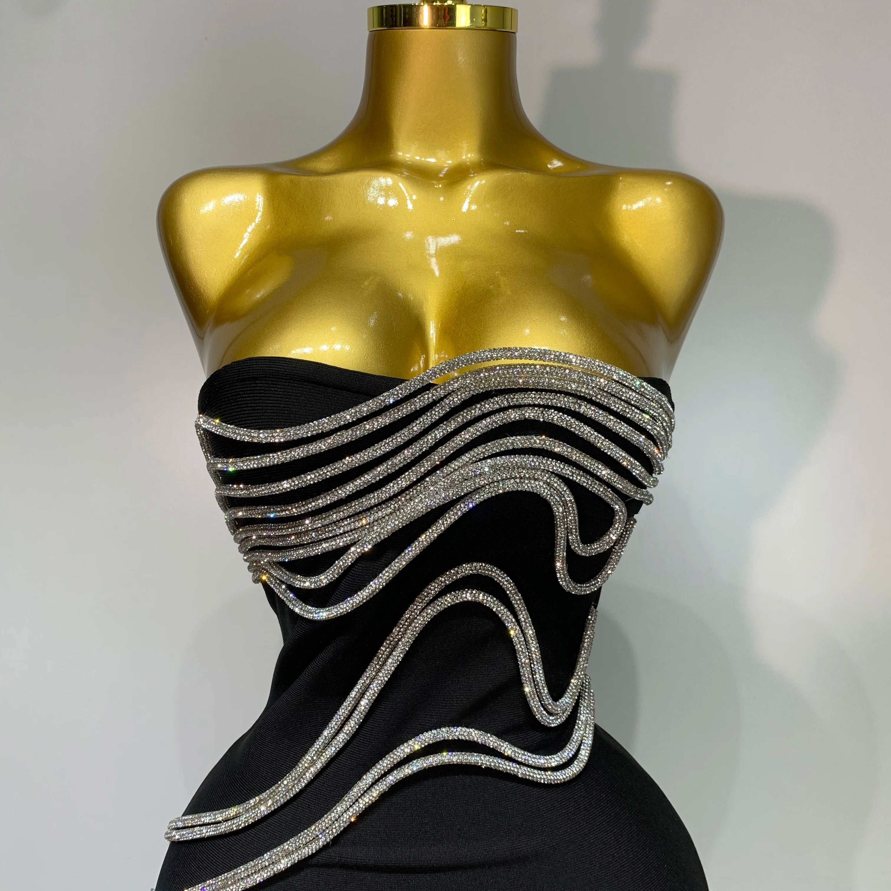 Women Sexy Strapless Diamond Lines Bodycon Bandage Long Dress Celebrity Red Carpet Dress Elegant Evening Birthday Party Dresses