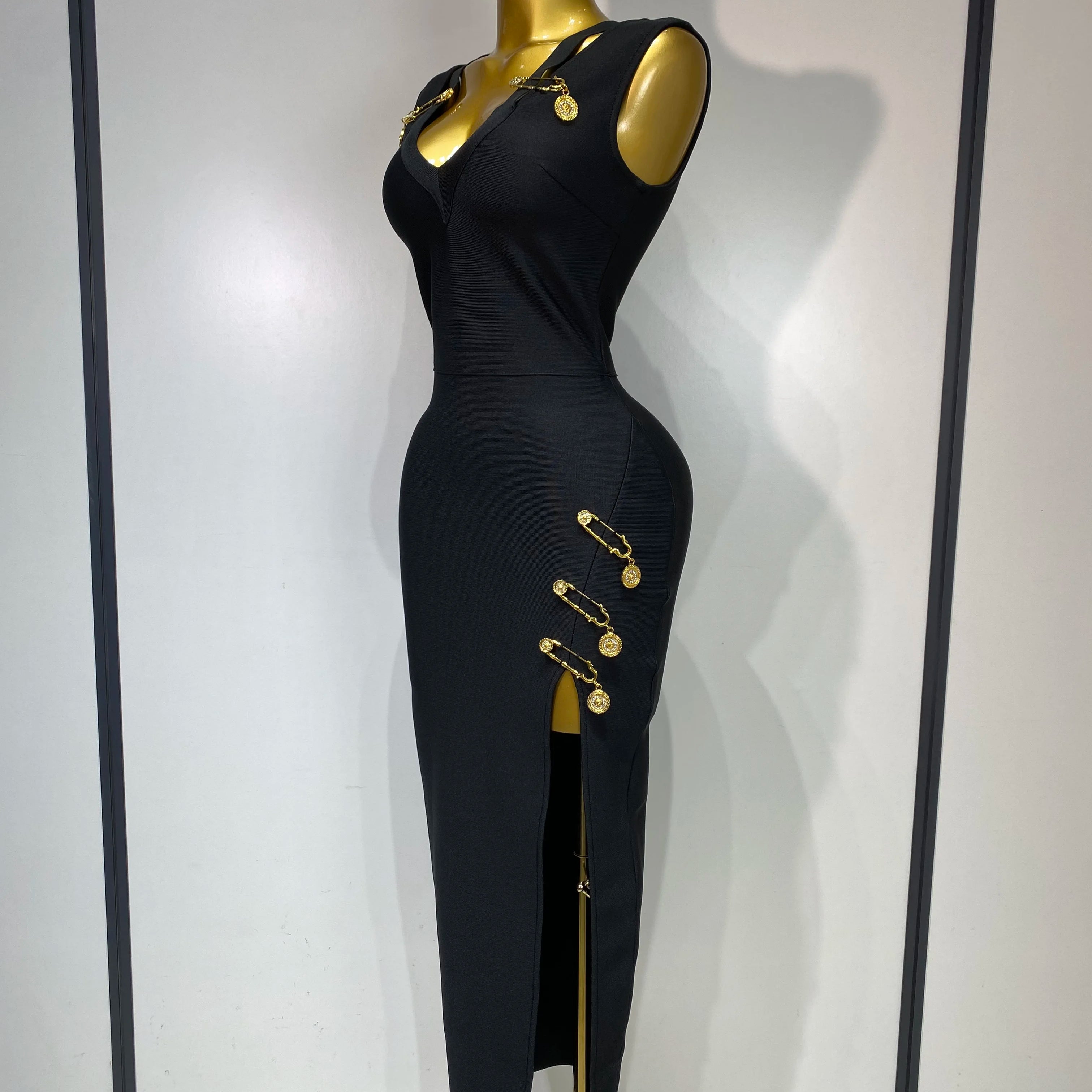 Women Black Elegant Bandage Dress 2025 Sexy Sleeveless Bodycon Evening Party Club Luxury Birthday Dress Wedding Guest Gown