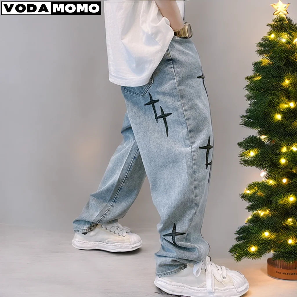 Jeans Men Wide Leg Cargo Pants men jeans Streetwear Baggy Men Loose Straight Male Clothing Y2K jeans Hip Hop Style Male Trousers Blue