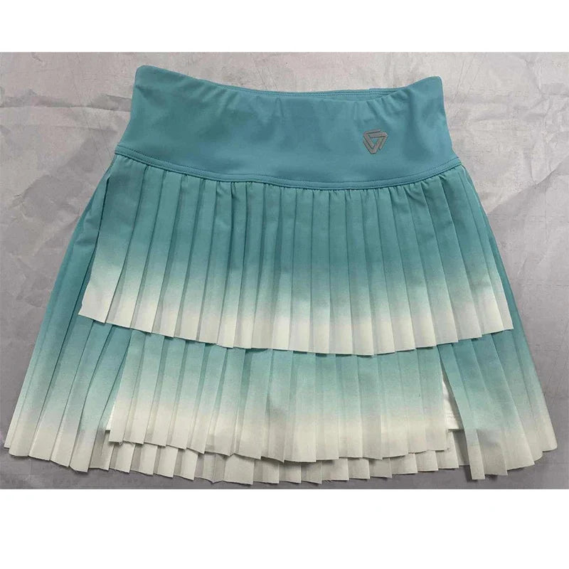 Women Gradient Double Layer Pleated Skirt Sports Golf Tennis Skirts Gym Fitness Running Yoga Soft Short Athletic Workout Skort NSRF2401603 Blue