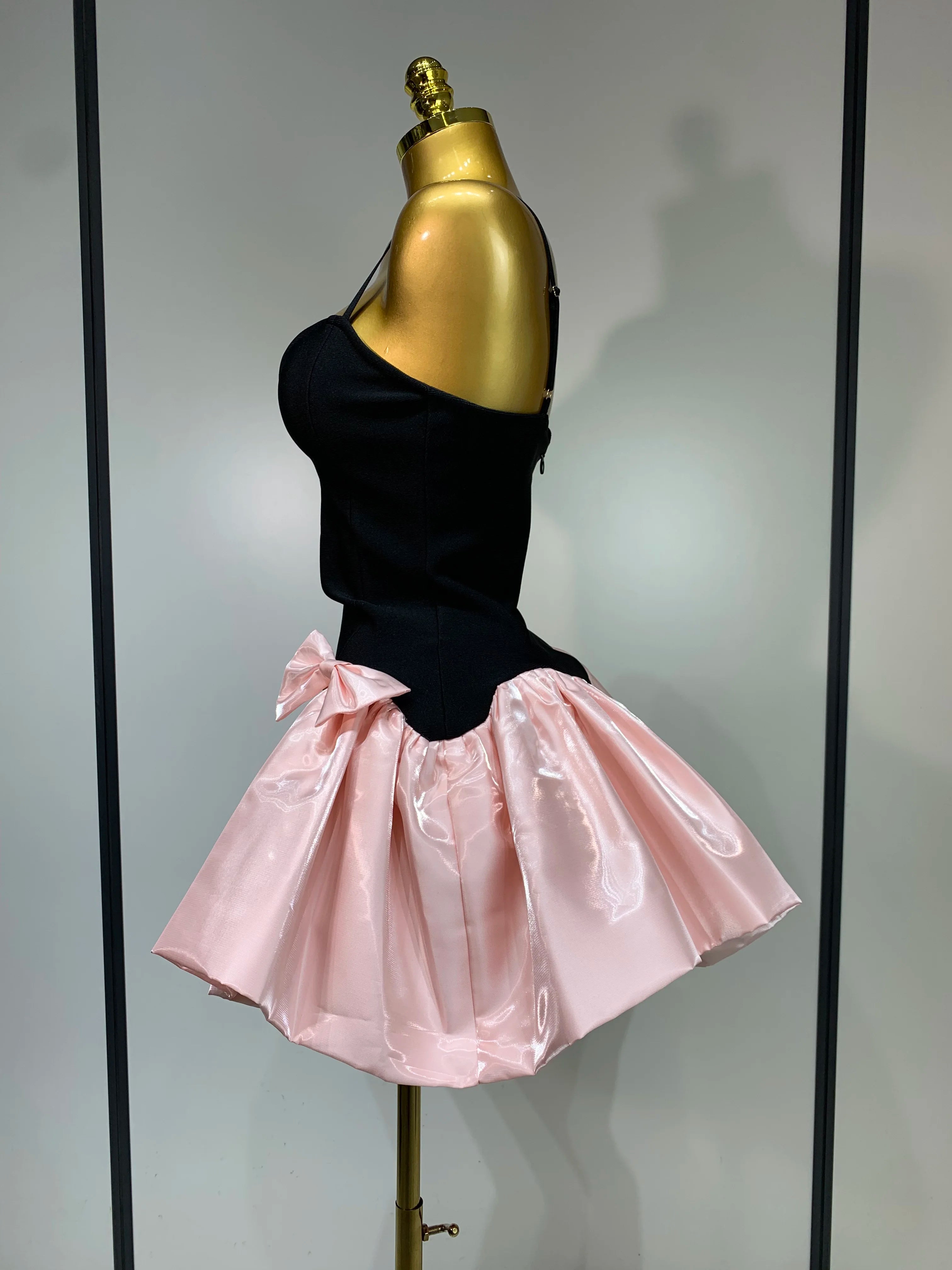 Women Sweety Short Bandage Dresses Evening Party Bow Decoration Bubble A-line Mini Girls Dress Elegant Luxury Birthday Dress