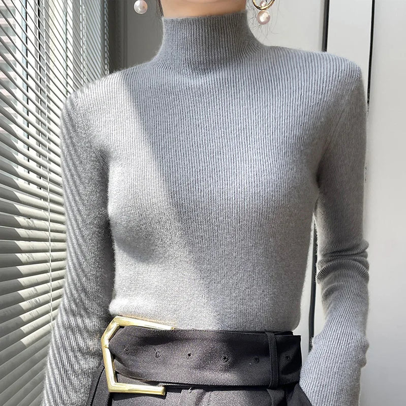 2022 Autumn and Winter Women's Cashmere Sweater Pullover Half Turtleneck Casual Fashion Pure Color High Quality Warmth Comfort grey