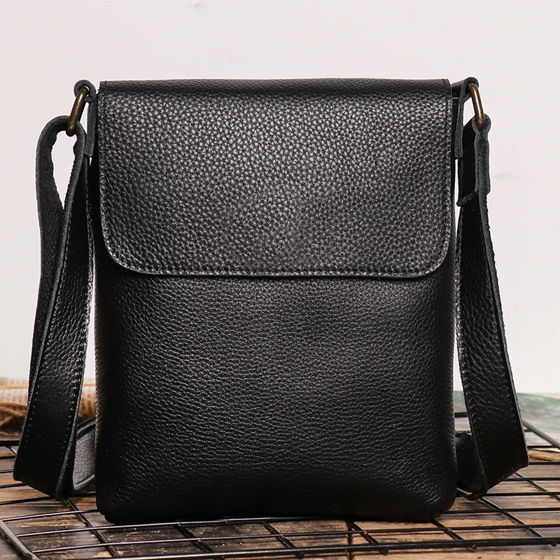 Leather Daily Casual Shoulder Bag for Men Small Dark Brown Vintage Messenger Bag Men's New Fashion Design Sling Bags Black