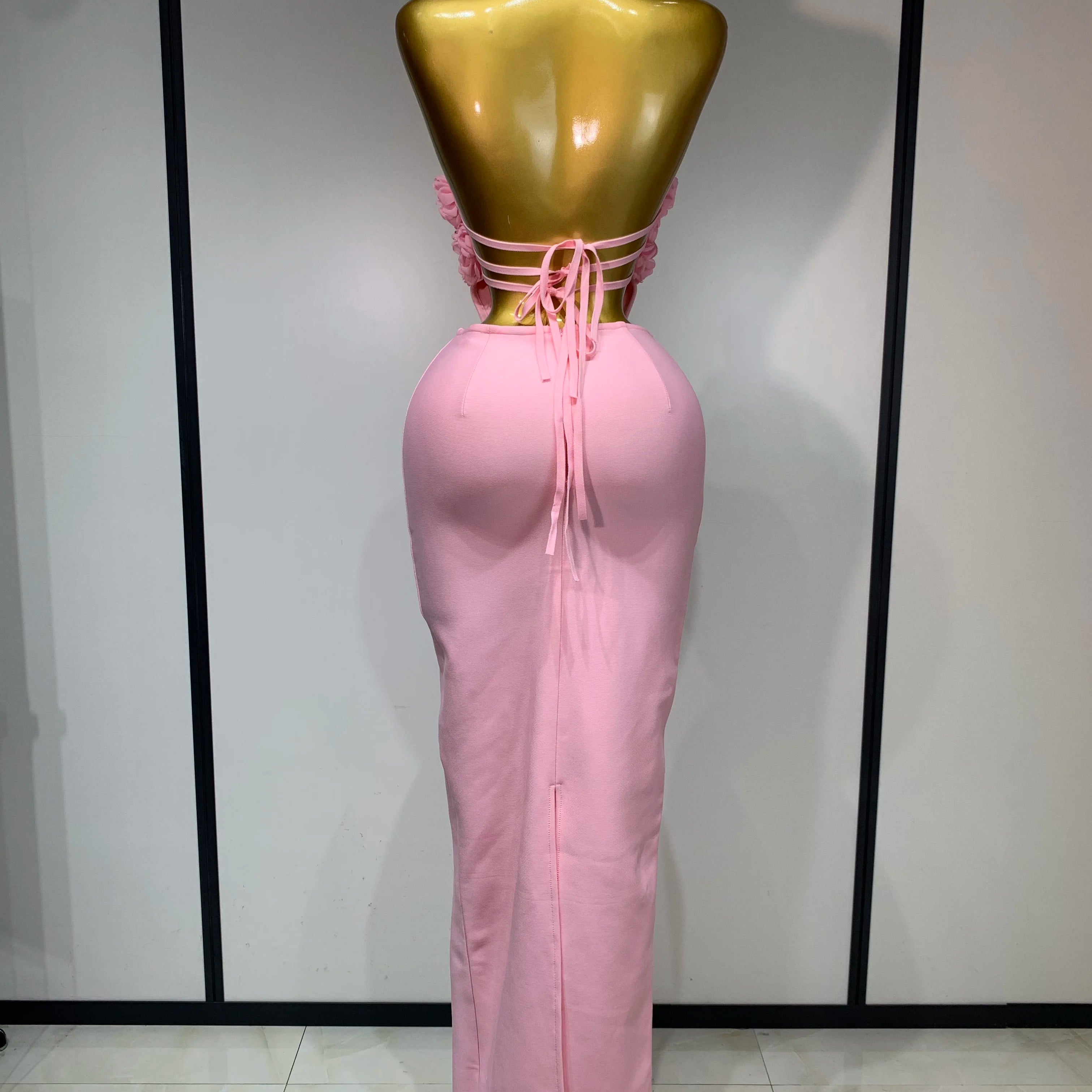 Luxury Birthday Dress Women Celebrity Sexy Halter Backless Flower Long Bandage Bodycon Dress 2025 Elegant Evening Party Outfit ﻿