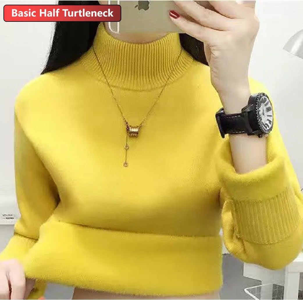 Turtleneck Winter Sweater Women Elegant Thicken Velvet Lined Warm Sueter Knitted Pullover Slim Tops Jersey Knitwear Jumper New HT yellow