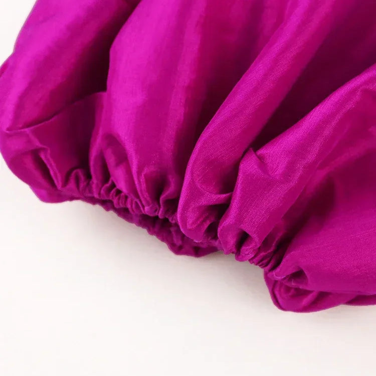 Elegant Women Long Dresses 2024 Party Event Shiny Sexy Puff Sleeve Cut Out Bodycon Summer Dress Fuchsia Birthday Celebrity Gowns