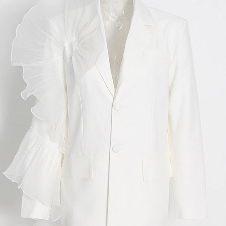 Patchwork Mesh Solid Casual Blazers For Women Notched Collar Long Sleeve Spliced Single Breasted Temperament Blazer Female