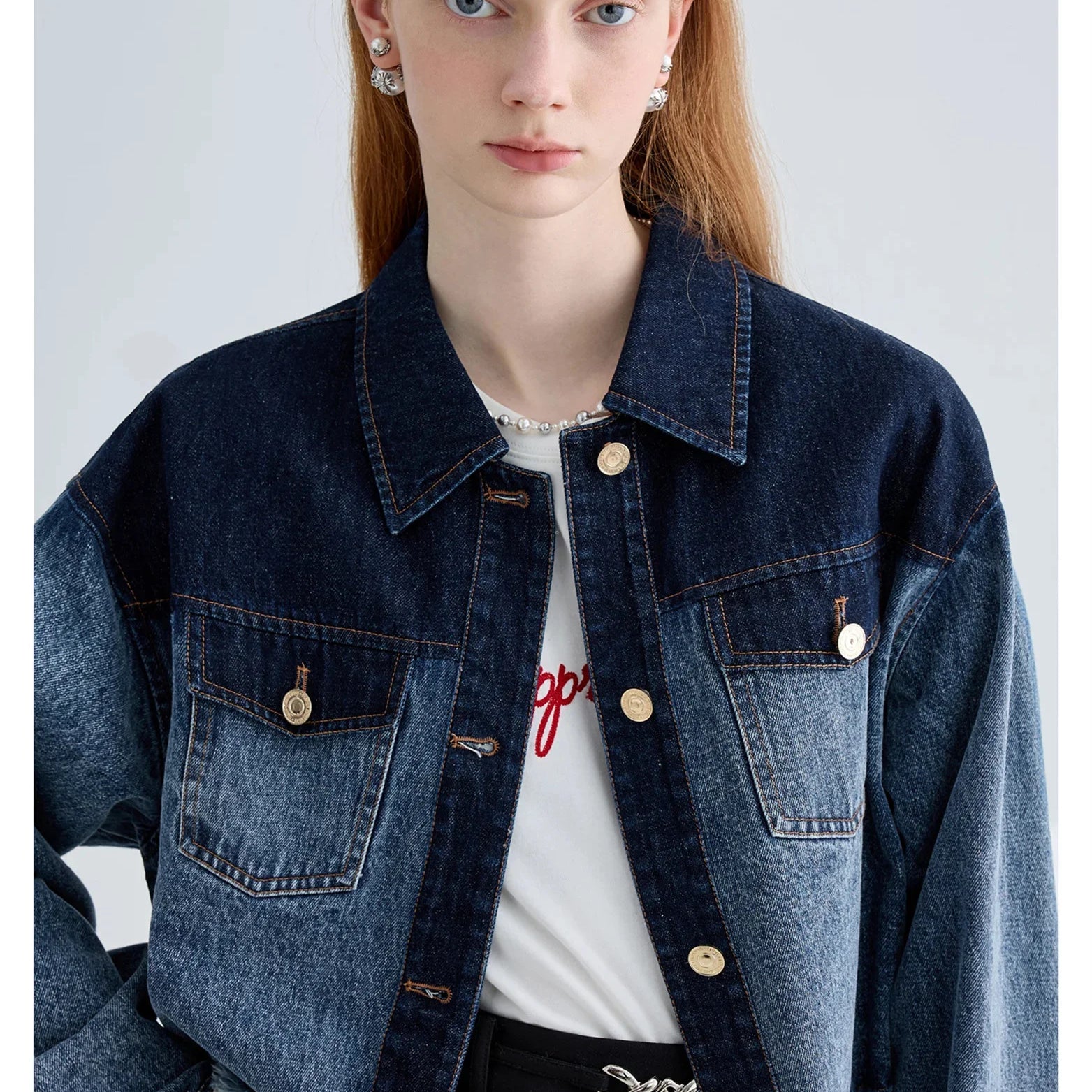 Woman Short Jacket Gradient Denim Coat Fashion Sweet Jean Top Buttons Female Sylish Top Denim Outwear