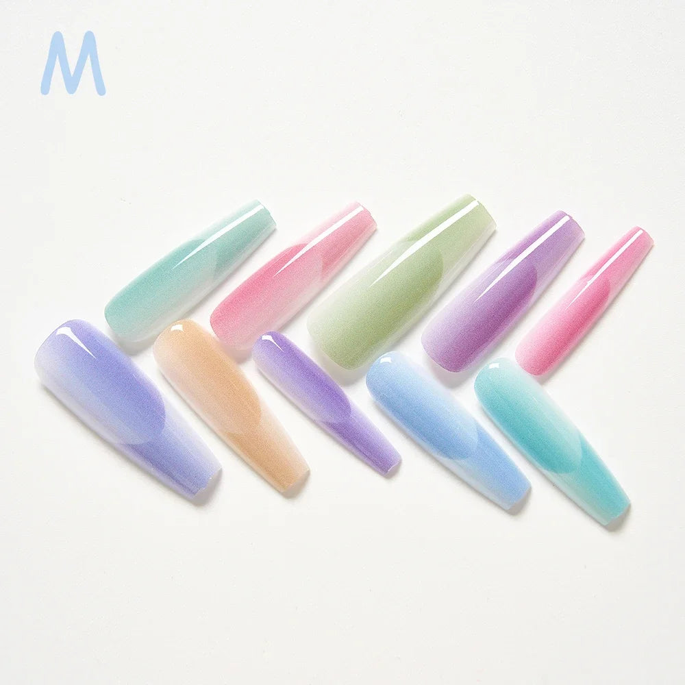 10Pcs/set Lucky Nine-tailed Fox Printed Chinese Style False Nails Long Press-on Acrylic Fakes Nails Adhesive Unique Design