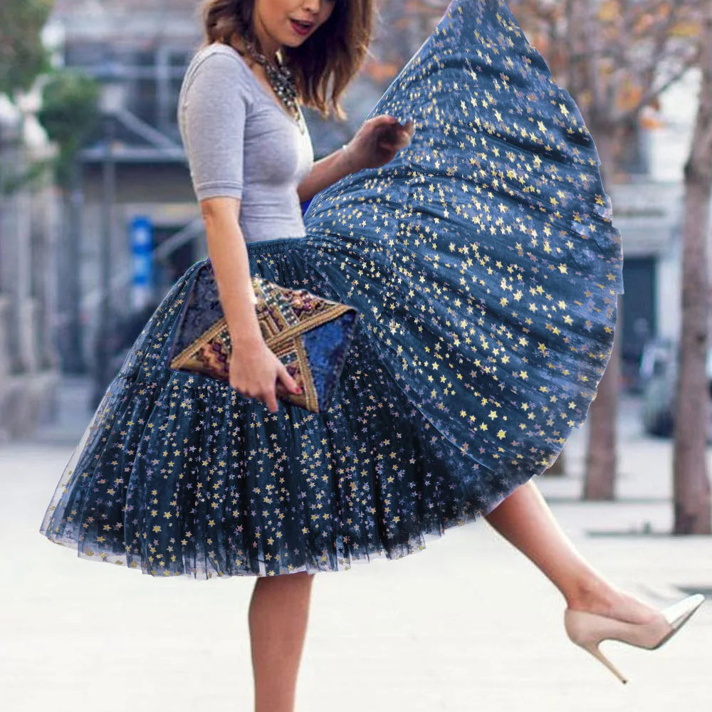 Black Multi-Layers Tulle Tutu Skirts Jupe Femme Saia Midi Summer Belly Dance High Waist Bridal Accessories Under Skirt CPA5339 Navy Blue