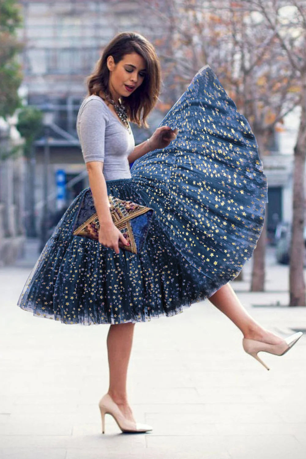 Black Multi-Layers Tulle Tutu Skirts Jupe Femme Saia Midi Summer Belly Dance High Waist Bridal Accessories Under Skirt CPA5339 Navy Blue