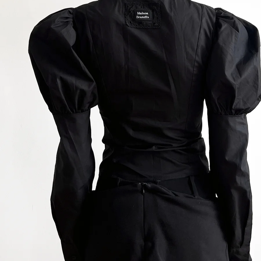 TWOTWINSTYLE Solid Slimming Spliced Lace Up Elegant Blouses for Women Lapel Long Sleeves Patchwork Folds Top Female Clothing New