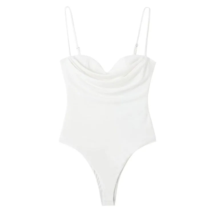 Women Fashion With Sweetheart Neck Draped Bodysuits Vintage Backless Zipper Thin Straps Female Playsuits Mujer